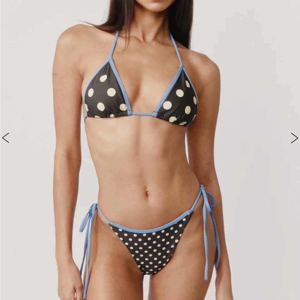 With Jean Black and Cream Polka Dot Bikini with Blue Accents